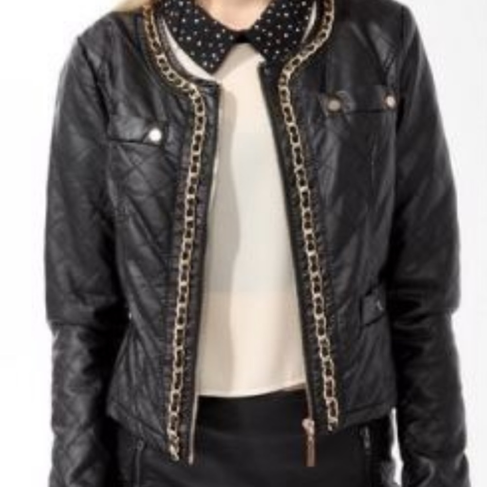 Black w/ gold buttons & zippers Leather Jacket